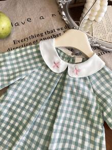 SHEIN Vintaside Kids 2件套女婴新生儿优雅公主风彼得潘领上衣+短裤套装，春夏款 - 綠色 - 查看 8