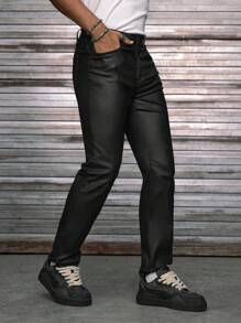 AXEPEAK Jeans ajustados lisos para hombre, básicos de estilo urbano