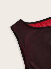 Flirla Plus Size Asymmetric Hem Color Block Dress, Black & Red - Black - View 3