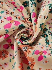 SHEIN LUNE 大码女式碎花度假短款泡泡袖单排扣衬衫