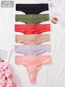 SHEIN 6pcs/Set Women's Comfortable And Breathable Solid Color Plus Size Seamless Thong