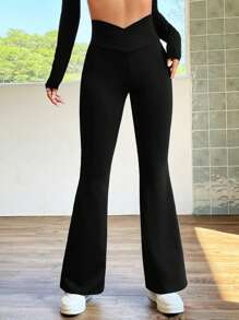 SHEIN EZwear Overlap Waist Flare Leg Pants