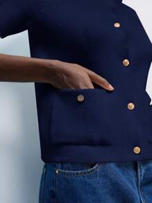 Maija 2025年优雅女士深蓝色针织开衫，适合休闲、浪漫都市度假、户外穿着、派对、婚礼宾客、复古、波西米亚、90年代复古外套秋季 - 藏蓝色 - 查看 2