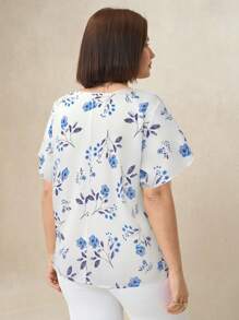 SHEIN Clasi Blusa de manga corta con estampado floral para mujer de talla grande, verano