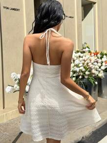 SHEIN EZwear Vestido sin mangas de unicolor con nudo en el cuello - Albaricoque - Ver 4