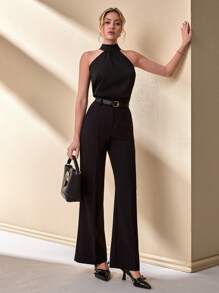 CLARA VERO Pantalones de traje de mujer con bolsillo y detalles de botones de unicolor