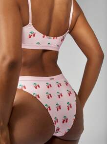 Missguided x Playboy Conjunto de sujetador estilo bralette y calzón de corte alto con estampado de cerezas para ropa de descanso y dormir, esenciales cómodos de uso diario para verano y primavera - Multicolor - Ver 3