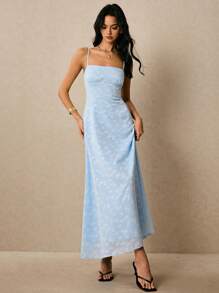 Poéselle 女士细肩带露背提花 A 字形吊带连衣裙 - 藍色 - 查看 6