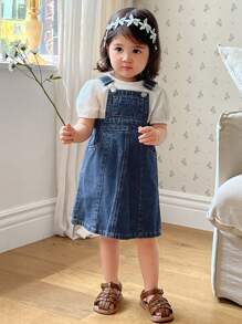 Hapijoa Kleinkind Mädchen Lässiges Jeans Trägerkleid mit abnehmbarem Träger