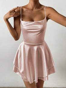 Chiquease Women's V-Neck Spaghetti Strap Swing Dress Mini Short Women Outfit