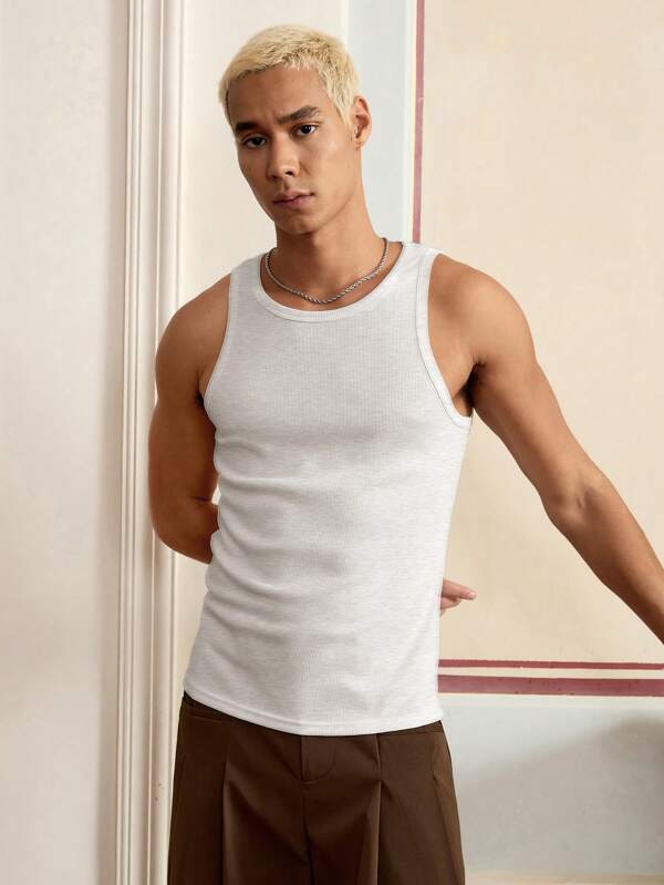 SWAVVY Men's Standard Slim Fit Classic Casual All-Match Vest, Material Versatile Undershirt, White Tank Top