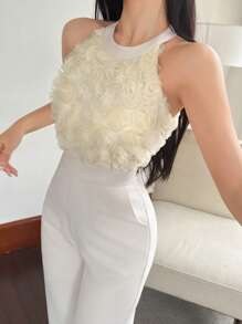 DAZY 优雅铆钉珍珠装饰圆领无袖女式连体裤，夏季，返校服装