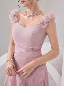 Poshira 女士优雅纯色3D花卉装饰礼服