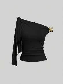 Sweetra Women's Tie Shoulder Fashionable Fitted Blouse