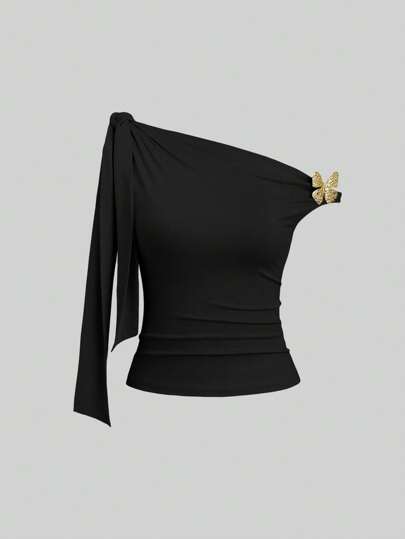 Sweetra Damblus med knytband och axlar, trendig och åtsittande passform