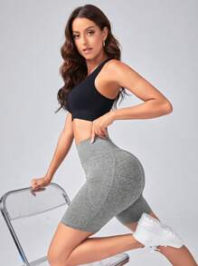 Easithlete 女式高腰纯色修身运动短裤，夏季健身短裤