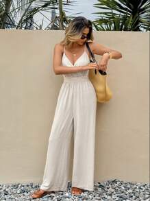SHEIN Frenchy Mono elegante y romántico de unicolor con cuello en V para mujer