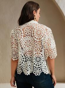 Anewsta Elegant Hollow Design Short Sleeve Blouse