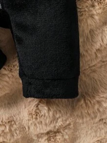 SHEIN 男嬰貓熊刺繡3D耳朵設計連帽前拉鍊法蘭絨連身褲 - 黑與白 - 查看 5