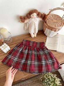 SHEIN 2pcs/Set Young Girl Cherry Pattern Round Neck T-Shirt + Woven A-Line Skirt With Leggings Safety Shorts Suit - Red - View 5