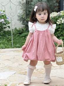 Dazy Kids 2件套女婴盖袖衬衫和纯色泡泡袖短裤连衣裙 - 粉色 - 查看 6