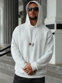 Manfinity Homme 男士休闲运动皮革抽绳连帽运动衫 - 白色 - 查看 4