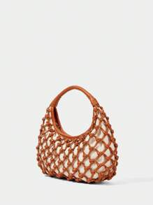 SHECARRY Women Casual Versatile Simple Hollow-Out Handbag - white brown - View 1