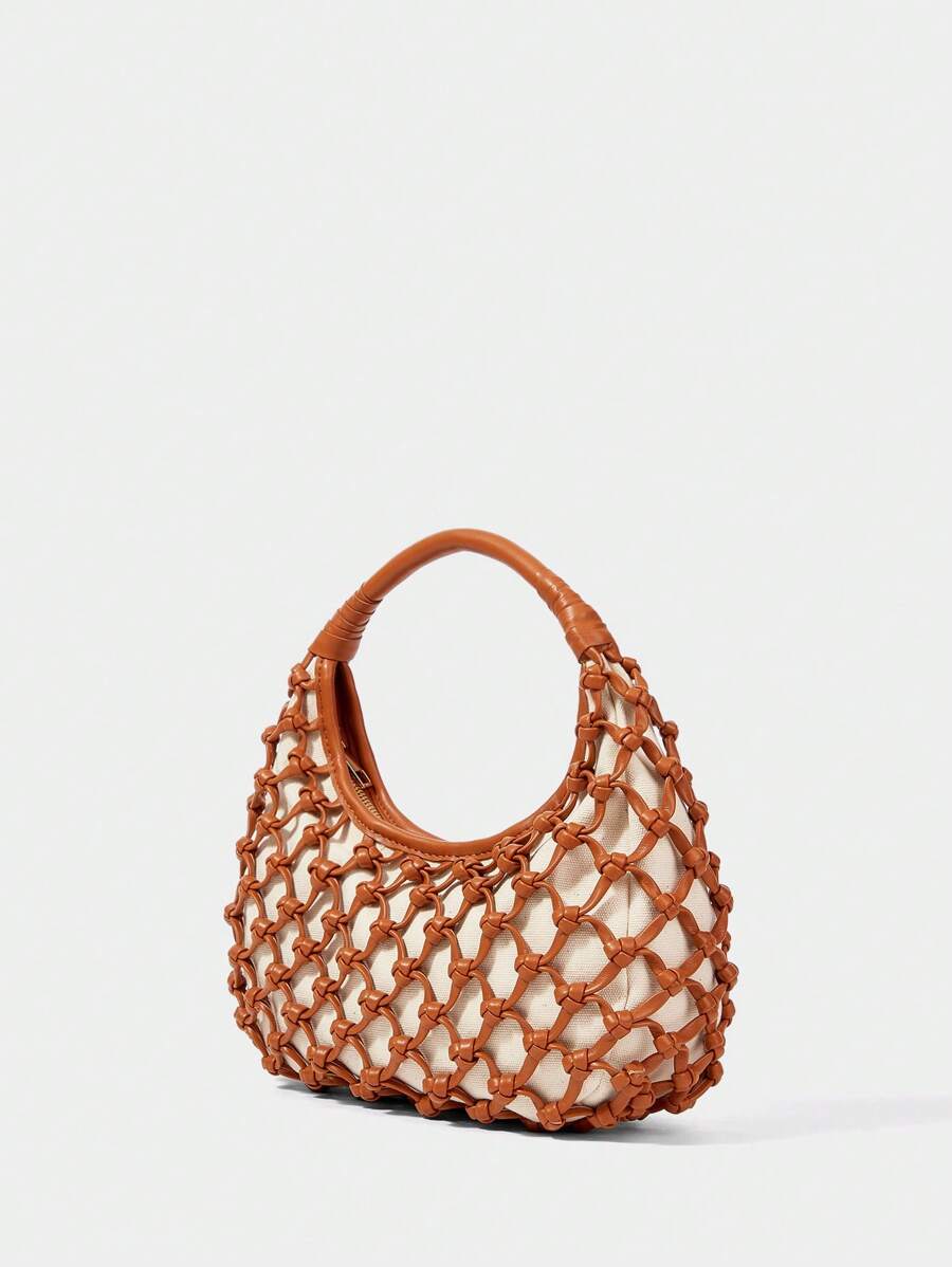 SHECARRY Women Casual Versatile Simple Hollow-Out Handbag - white brown - View 1