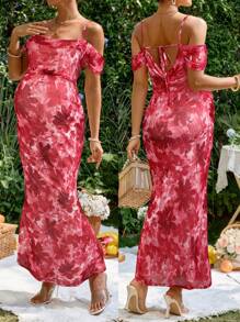 SHEIN Váy bầu BOHO HOA thanh lịch cho kỳ nghỉ - Màu Hồng Tươi - Xem 1