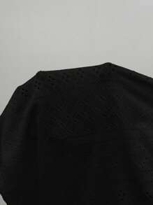 SHEIN EZwear Black Embroidered Crew Neck Short Sleeve & Short 2 Pieces Set, Plus Size Comfortable Two Piece Set