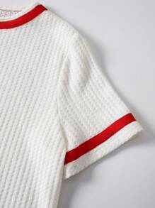 SHEIN LUNE Camiseta de manga corta con cuello redondo, bloque de color y cinta para mujer, estilo veraniego, western y de concierto rave - Blanco - Ver 6