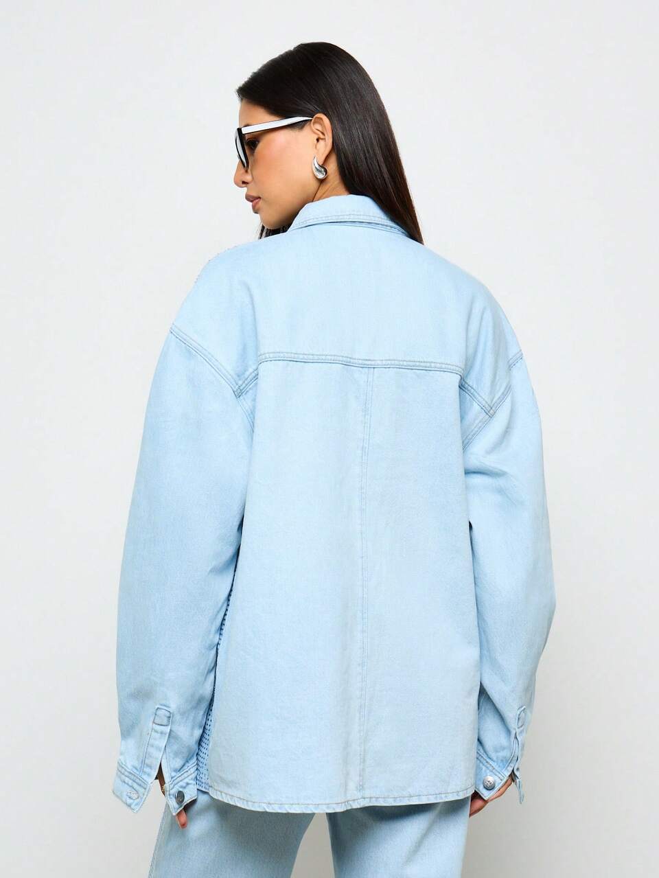 AiiRZ Giacca di jeans oversize da motociclista, con bottoni decorati con cristalli e strass, ideale come capo di abbigliamento casual da indossare in primavera e autunno