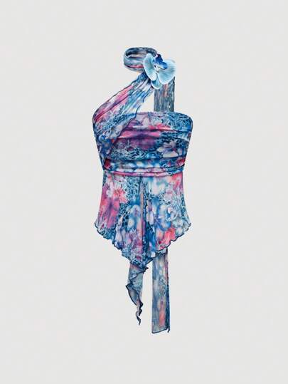 Goth Y2K Style Pirate Sexy Side Ruched Detachable Mesh Scarf Women Tube Top