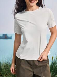 In My Nature Damen Lässig Einfarbiges Kurzarm Outdoor Sport T-Shirt