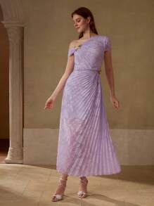 MOTF STUDIO 金属蝴蝶装饰褶皱连衣裙 - 紫色 - 查看 4