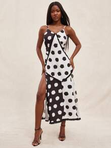 NYA SZN Vestido largo de lunares con tirantes de espagueti y abertura, para ocasiones especiales como brunches, citas, cenas, cumpleaños, vacaciones de verano y primavera, para mujeres - Multicolor - Ver 3
