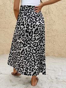 SHEIN 孕妇度假休闲豹纹高开衩裙 - 粉色 - 查看 2