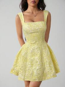 SHEIN PETITE 女式无袖纯色白色夏季中长连衣裙，简约休闲，适合日常穿着 - 黃色 - 查看 1