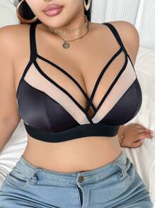 Áo ngực cỡ lớn Romantic French có dây đeo chéo bằng lưới satin mỏng 3/4 Cup - màu đen - Xem 4