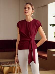 MOTF PREMIUM TWIST SHORT SLEEVE T-SHIRT - Burgundy - View 6