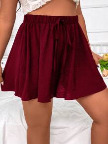 Flirla Plus Size Casual Solid Color Wide Leg Shorts, Summer - Burgundy - View 4