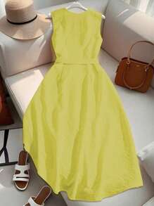 Franclia Abito elegante senza maniche di stile francese arancione per donna - Giallo - Visualizzare 2