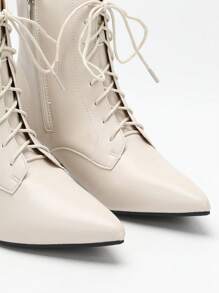 CUCCOO CURVES Giày bốt nữ dáng rộng, mũi nhọn, quai chun kiểu Chelsea, bốt cổ ngắn phong cách Hàn Quốc, bốt cao cổ bằng nhung, thích hợp cho mùa thu/đông. - Màu be - Xem 3