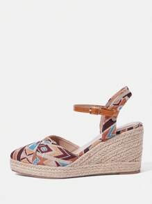 Styleloop Sandalias de plataforma con cuña de cuerda tejida para mujer, estilo de vacaciones BOHO Chic Retro del Oeste Americano para festival de música, zapatos de suela gruesa - Multicolor - Ver 4