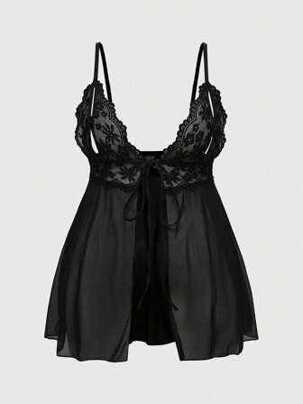 Goth Vestito sexy taglie comode in pizzo, fiocco e rete