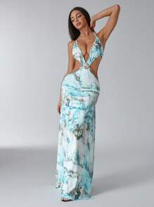 Jeanoix Robe d'été décolletée dos nu avec décoration coquillage sexy