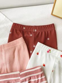 SHEIN 5入組嬰幼女童日常穿著彩虹花卉及條紋下著，適用於春夏 - 彩色 - 查看 4