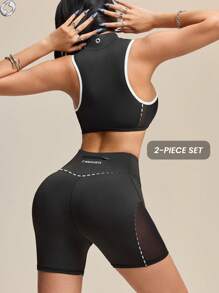 Innovista Bộ đồ thể thao ôm sát và cực kỳ gợi cảm, bộ 2 món/bộ tập gym năng động, bộ đồ tập luyện đồng bộ, áo ngực và quần short, không gây khó chịu khi ngồi xổm, độ co giãn cao và thấm hút mồ hôi, áo mềm mại như bơ và quần thể thao cạp cao, nâng tầm bài tập, vừa vặn tự tin, hiệu suất cao cấp, áo croptop không tay, không gọng, thiết kế lưới khoét và rỗng, bộ đồ thể thao nữ tạo vẻ ngoài thanh lịch, phong cách đường phố năng động. - màu đen - Xem 2