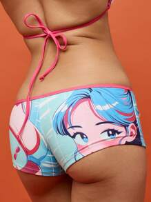 SUMWON WOMEN Anime Print Booty Short Bikini Set Summer Beach Swimming Pool Party Halter Top Two Piece Bathing Suit - Multicolor - View 4