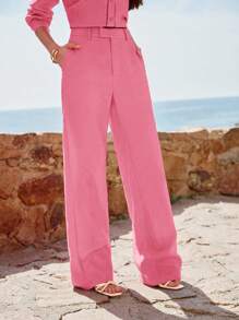 MOTF PREMIUM LINEN STRAIGHT-LEG PANTS - Hot Pink - View 3